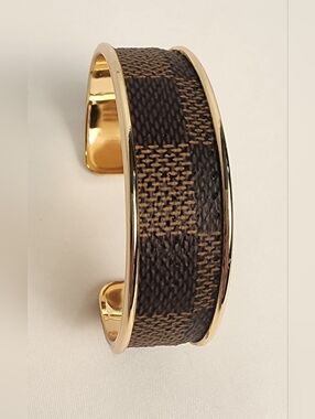 Louis Vuitton Damier Ebene Canvas Gold-Tone Cuff angle Bracelet